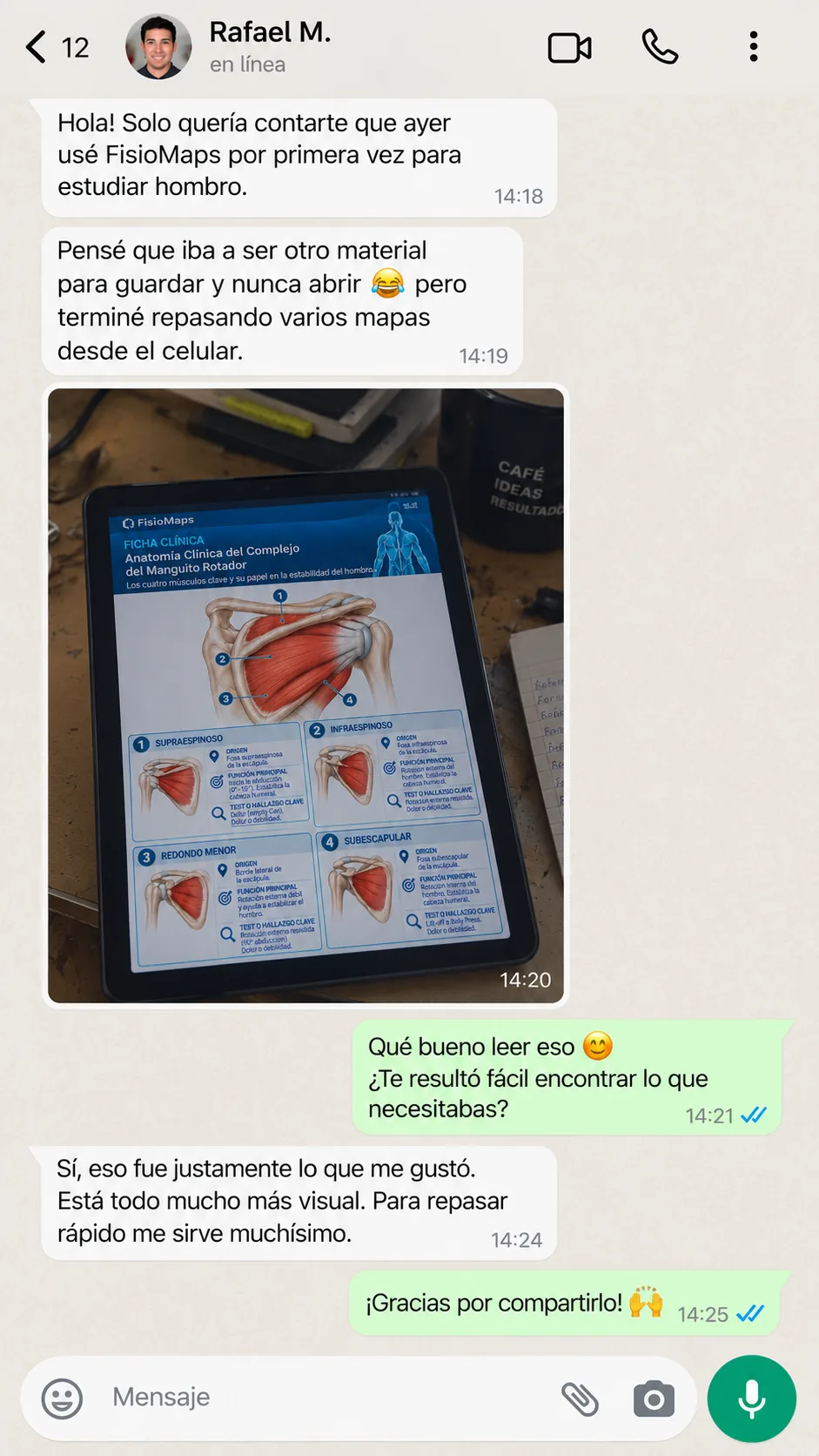 Conversación sobre el uso de Mapas MSK para repasar hombro desde el celular