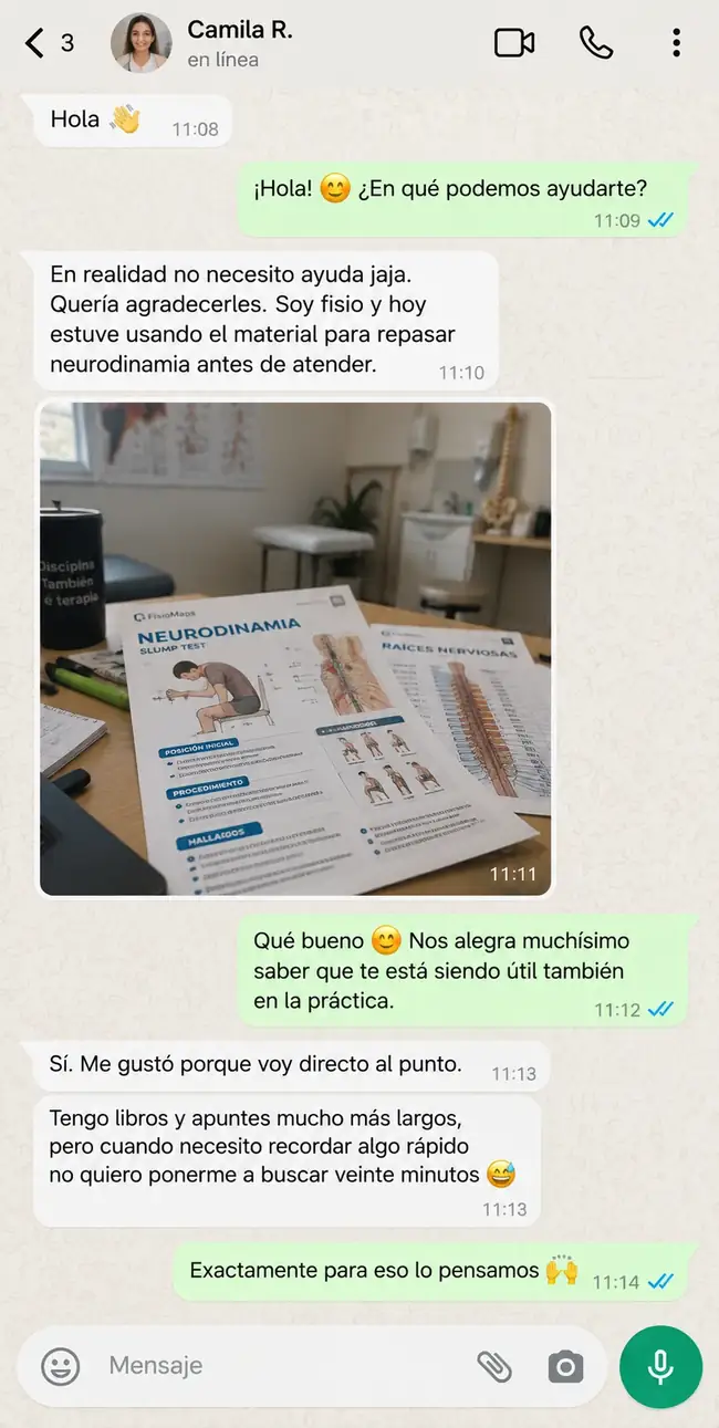 Conversación sobre el uso de Mapas MSK para repasar neurodinamia antes de atender